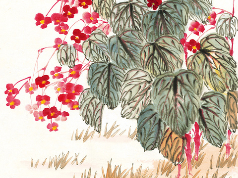 齐白石写意水墨画，近现代水墨画 海棠秋声 51x112