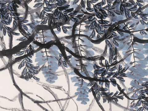 齐白石写意水墨画，近现代水墨画紫藤-X 137x34