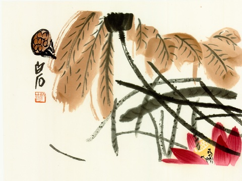 齐白石写意水墨画，近现代水墨画荷花图