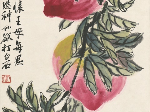 齐白石写意水墨画，近现代水墨画三寿图