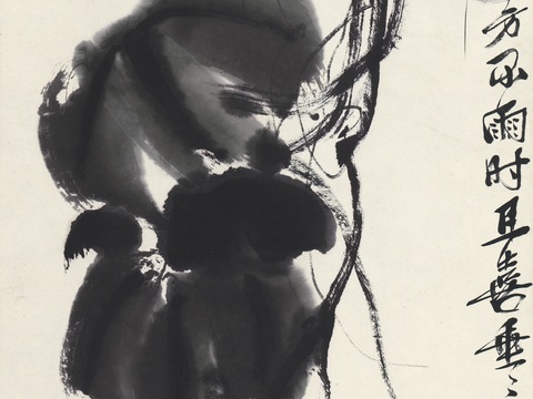 齐白石写意水墨画，近现代水墨画，南瓜图