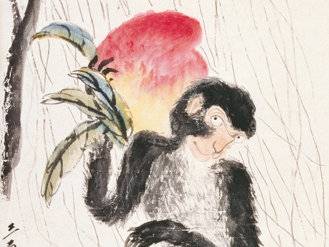 齐白石写意水墨画，近现代水墨画献寿图