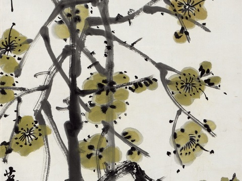 齐白石写意水墨画，近现代水墨画-梅花轴