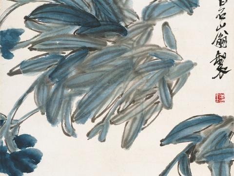 齐白石写意水墨画，近现代水墨画蝴蝶兰图