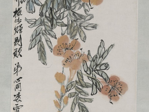 齐白石写意水墨画，近现代水墨画-黄花双蝶