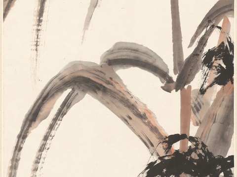 齐白石写意水墨画，近现代水墨画玉米蚱蜢