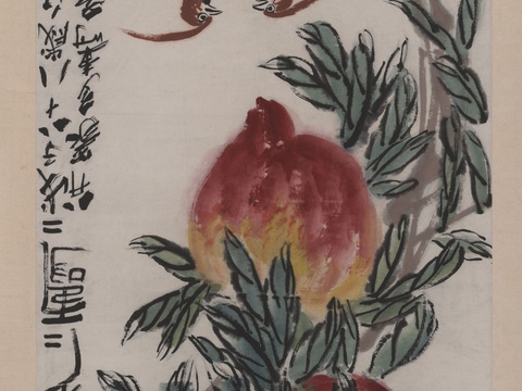 齐白石写意水墨画，近现代水墨画-多寿图