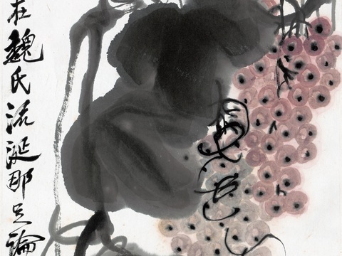 齐白石写意水墨画，近现代水墨画葡萄藤