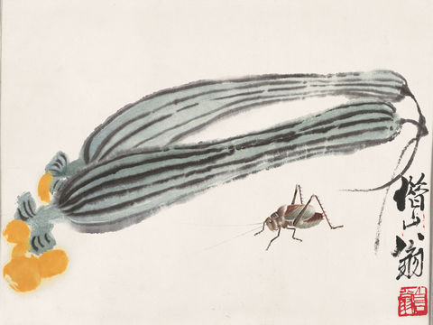 齐白石写意水墨画，近现代水墨画丝瓜蝈蝈