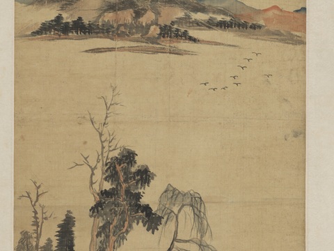  齐白石写意水墨画，近现代水墨画-天长飞鸟急 