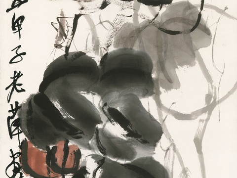 齐白石写意水墨画，近现代水墨画金瓜 纸本 31.6x126