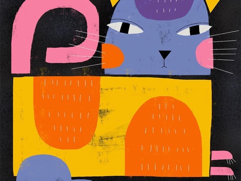  可爱动物手绘，创意童趣插画，猫咪动物插画，治愈系插画，可爱儿 