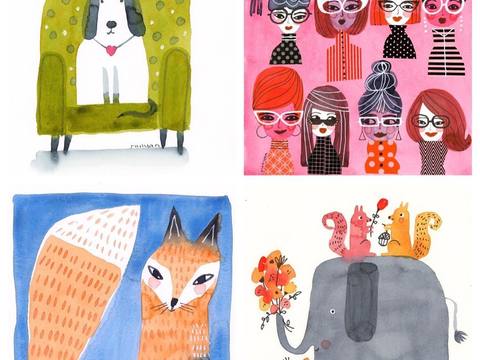  可爱动物手绘，创意童趣插画，猫咪动物插画，治愈系插画，可爱儿 