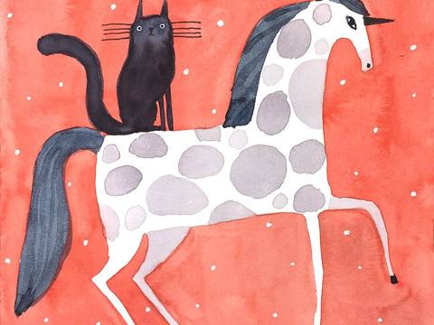  可爱动物手绘，创意童趣插画，猫咪动物插画，治愈系插画，可爱儿 