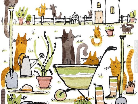  可爱动物手绘，创意童趣插画，猫咪动物插画，治愈系插画，可爱儿 