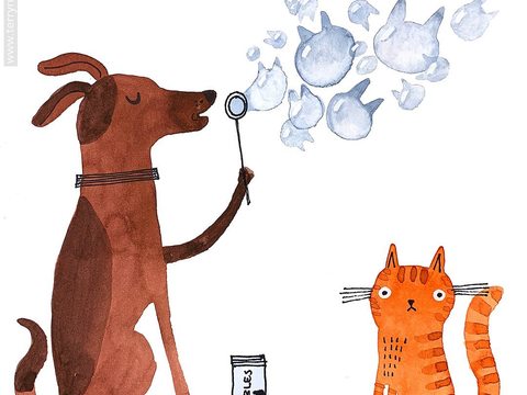  可爱动物手绘，创意童趣插画，猫咪动物插画，治愈系插画，可爱儿 