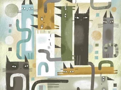  可爱动物手绘，创意童趣插画，猫咪动物插画，治愈系插画，可爱儿 