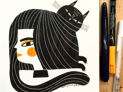  可爱动物手绘，创意童趣插画，猫咪动物插画，治愈系插画，可爱儿 