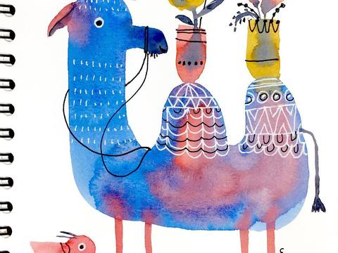  可爱动物手绘，创意童趣插画，猫咪动物插画，治愈系插画，可爱儿 