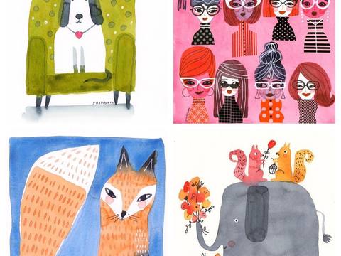  可爱动物手绘，创意童趣插画，猫咪动物插画，治愈系插画，可爱儿 