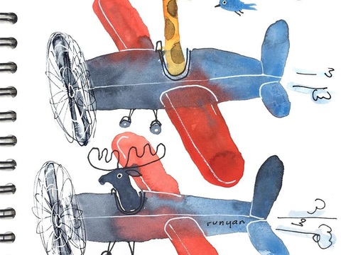  可爱动物手绘，创意童趣插画，猫咪动物插画，治愈系插画，可爱儿 