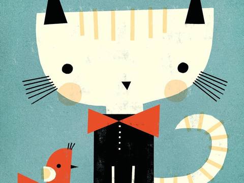  可爱动物手绘，创意童趣插画，猫咪动物插画，治愈系插画，可爱儿 