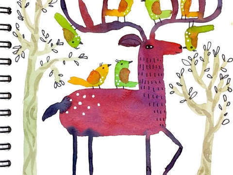  可爱动物手绘，创意童趣插画，猫咪动物插画，治愈系插画，可爱儿 