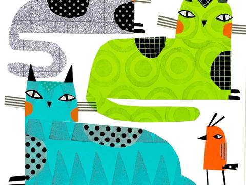  可爱动物手绘，创意童趣插画，猫咪动物插画，治愈系插画，可爱儿 