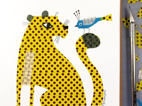  可爱动物手绘，创意童趣插画，猫咪动物插画，治愈系插画，可爱儿 