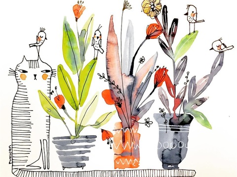  可爱动物手绘，创意童趣插画，猫咪动物插画，治愈系插画，可爱儿 