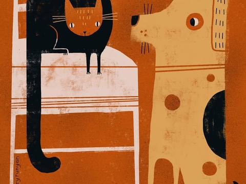  可爱动物手绘，创意童趣插画，猫咪动物插画，治愈系插画，可爱儿 