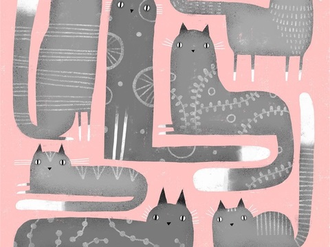  可爱动物手绘，创意童趣插画，猫咪动物插画，治愈系插画，可爱儿 