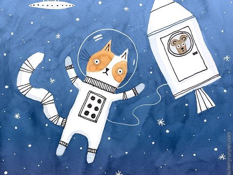  可爱动物手绘，创意童趣插画，猫咪动物插画，治愈系插画，可爱儿 