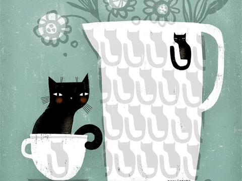  可爱动物手绘，创意童趣插画，猫咪动物插画，治愈系插画，可爱儿 