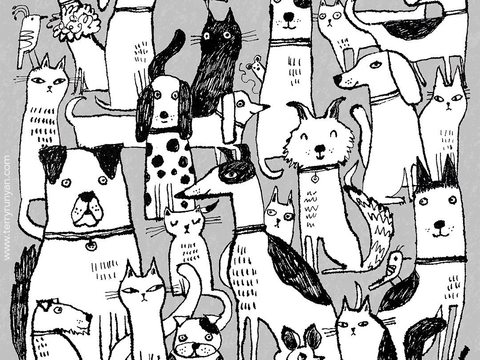  可爱动物手绘，创意童趣插画，猫咪动物插画，治愈系插画，可爱儿 