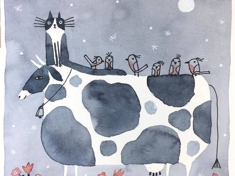  可爱动物手绘，创意童趣插画，猫咪动物插画，治愈系插画，可爱儿 