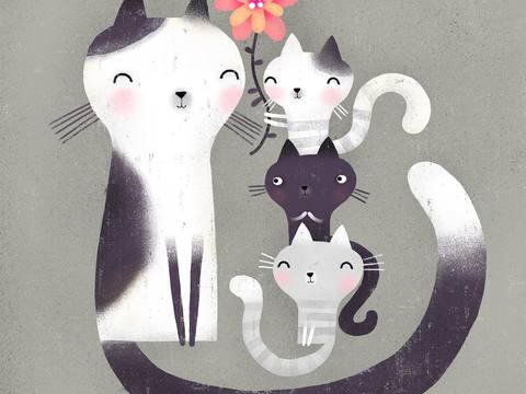  可爱动物手绘，创意童趣插画，猫咪动物插画，治愈系插画，可爱儿 