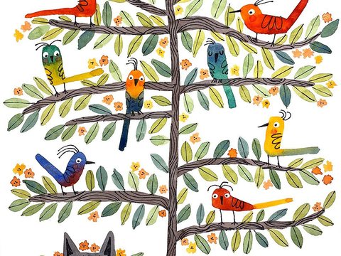  可爱动物手绘，创意童趣插画，猫咪动物插画，治愈系插画，可爱儿 