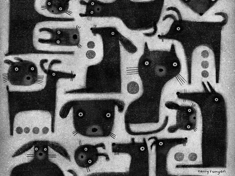  可爱动物手绘，创意童趣插画，猫咪动物插画，治愈系插画，可爱儿 