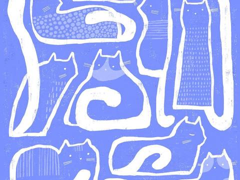  可爱动物手绘，创意童趣插画，猫咪动物插画，治愈系插画，可爱儿 