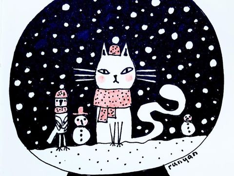  可爱动物手绘，创意童趣插画，猫咪动物插画，治愈系插画，可爱儿 