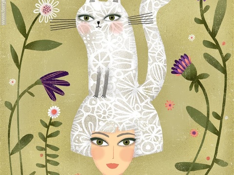  可爱动物手绘，创意童趣插画，猫咪动物插画，治愈系插画，可爱儿 