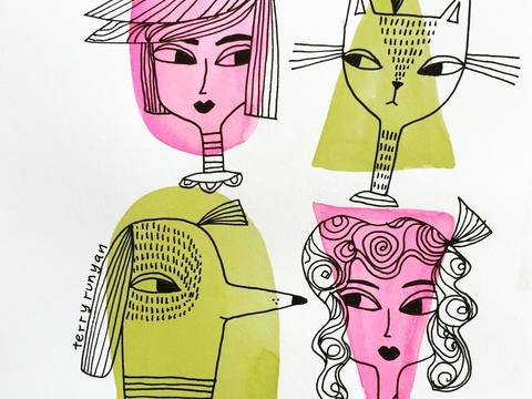  可爱动物手绘，创意童趣插画，猫咪动物插画，治愈系插画，可爱儿 