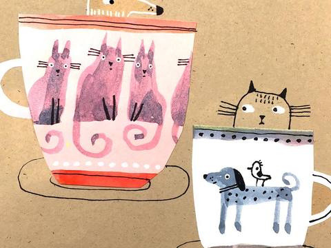  可爱动物手绘，创意童趣插画，猫咪动物插画，治愈系插画，可爱儿 