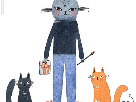  可爱动物手绘，创意童趣插画，猫咪动物插画，治愈系插画，可爱儿 