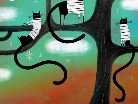  可爱动物手绘，创意童趣插画，猫咪动物插画，治愈系插画，可爱儿 