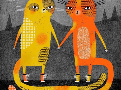  可爱动物手绘，创意童趣插画，猫咪动物插画，治愈系插画，可爱儿 