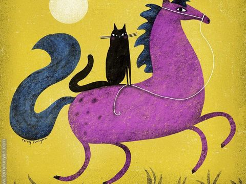  可爱动物手绘，创意童趣插画，猫咪动物插画，治愈系插画，可爱儿 