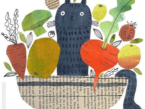  可爱动物手绘，创意童趣插画，猫咪动物插画，治愈系插画，可爱儿 