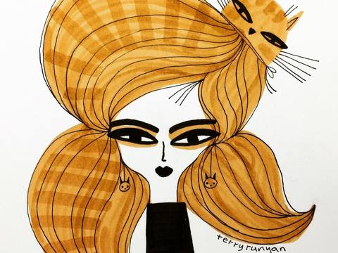  可爱动物手绘，创意童趣插画，猫咪动物插画，治愈系插画，可爱儿 